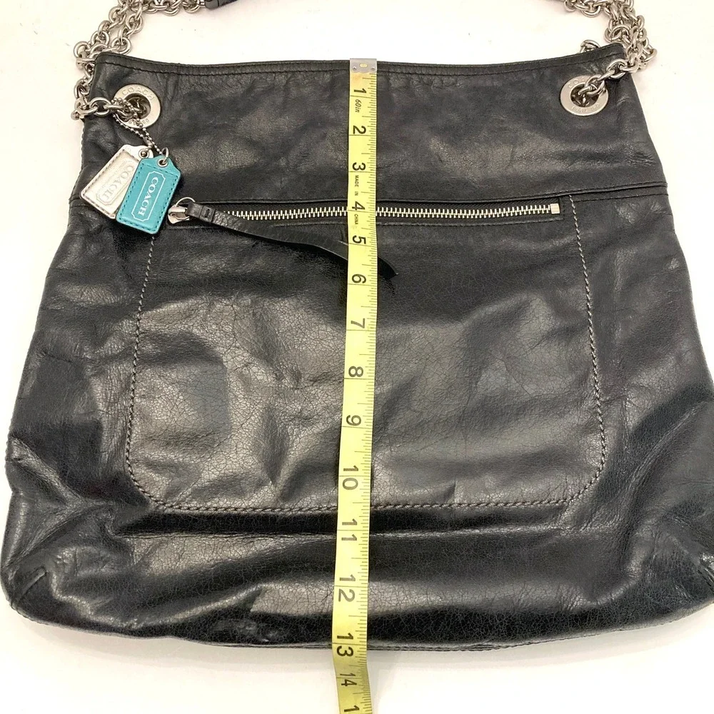 Coach Poppy Slim Tote Sliding Chain G1282-21199 Black Leather Bag Convertible